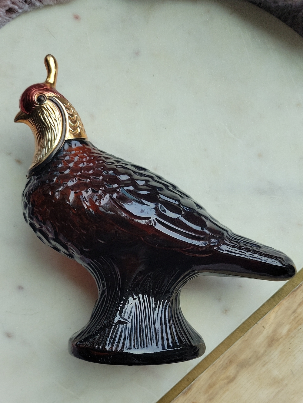 Vintage Avon Brown and Gold Quail Figurine Decanter